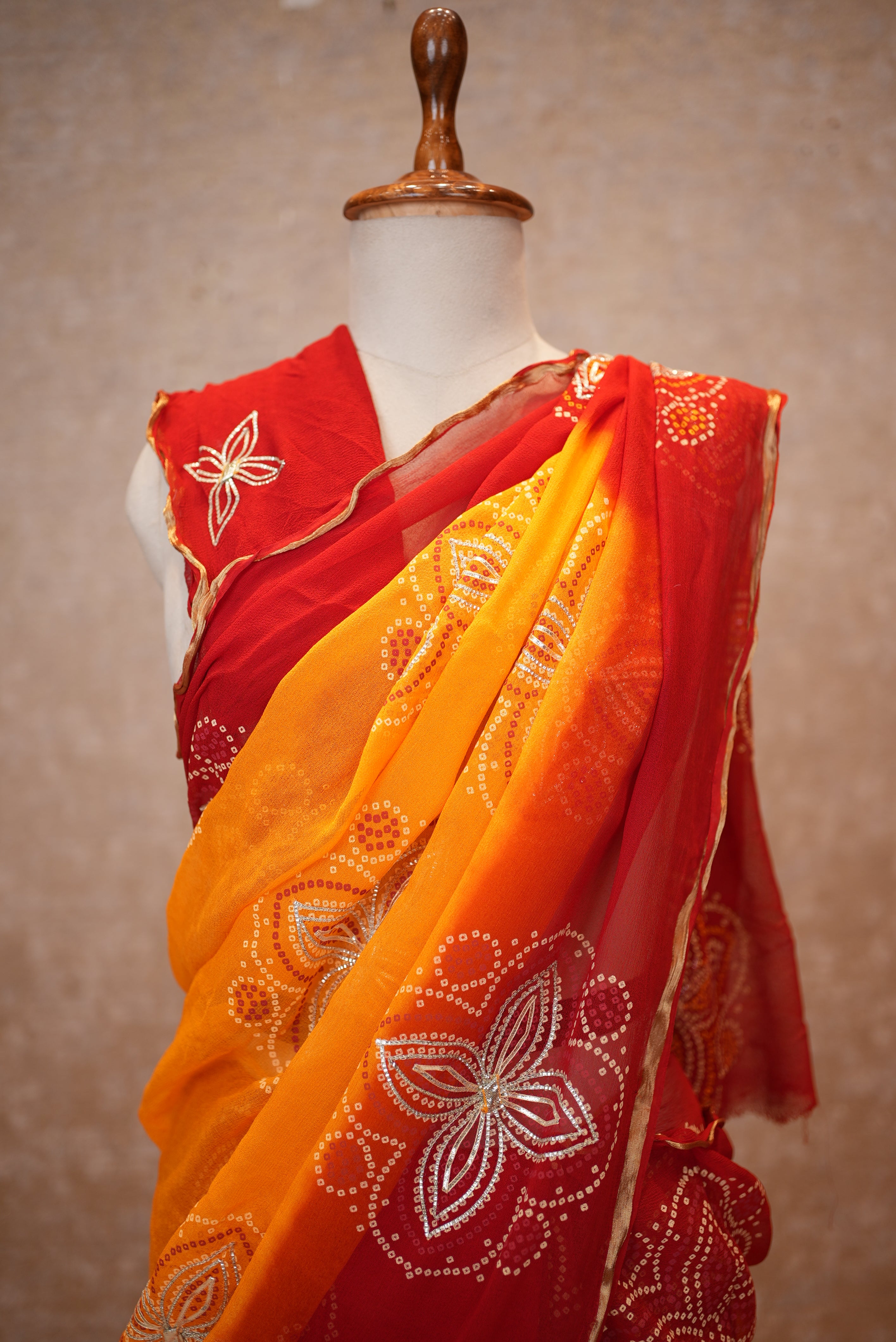 Traditional Pila Saree Georgetta Fabric with Kacchi Gota Patti Work (With Blouse)