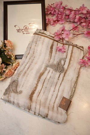 fandy fabric saree with cut work border & hand work border shibori print ##SR089