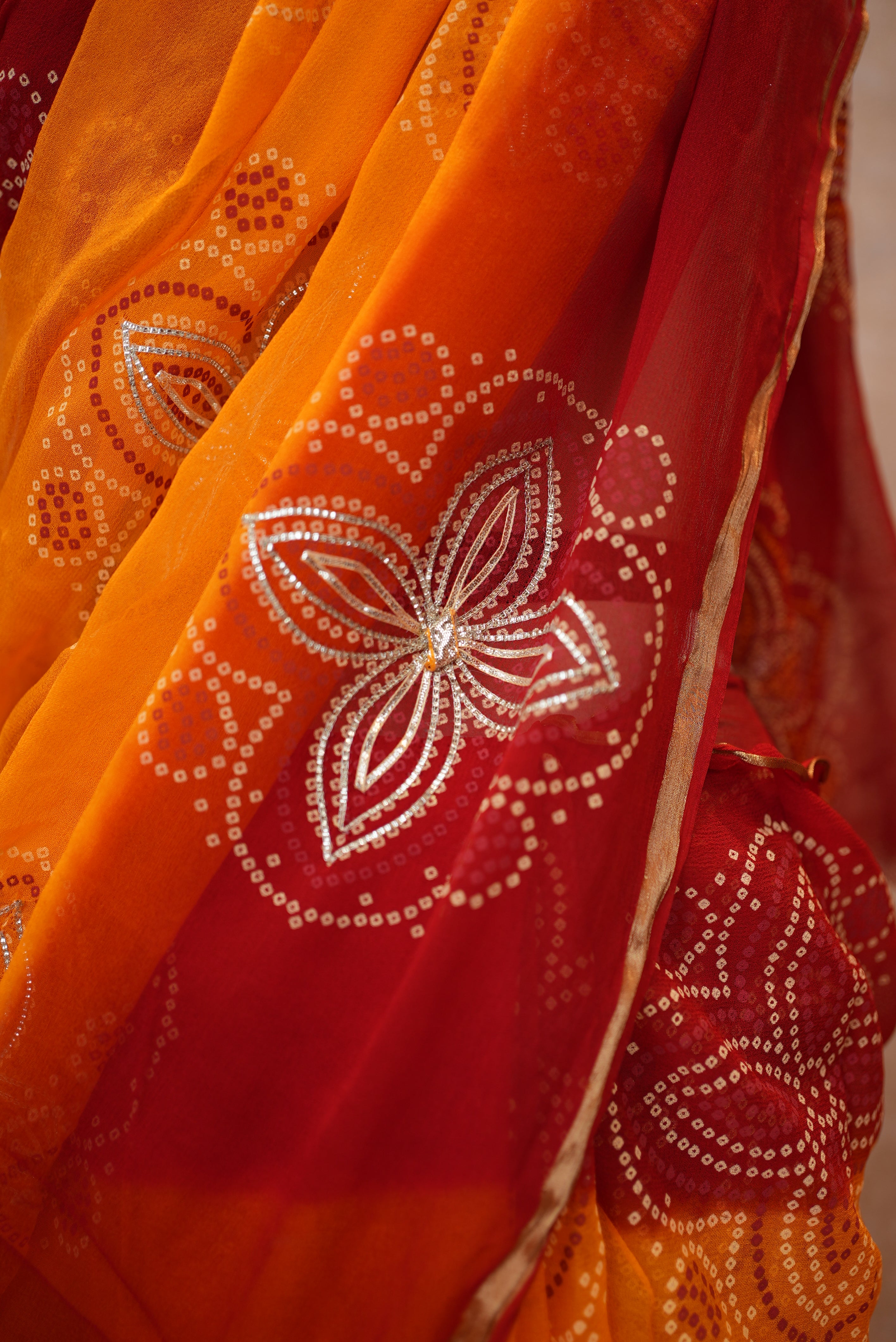 Traditional Pila Saree Georgetta Fabric with Kacchi Gota Patti Work (With Blouse)