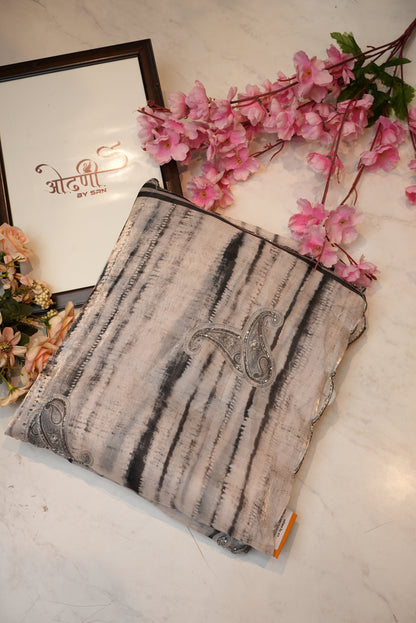 fandy fabric saree with cut work border & hand work border shibori print ##SR089