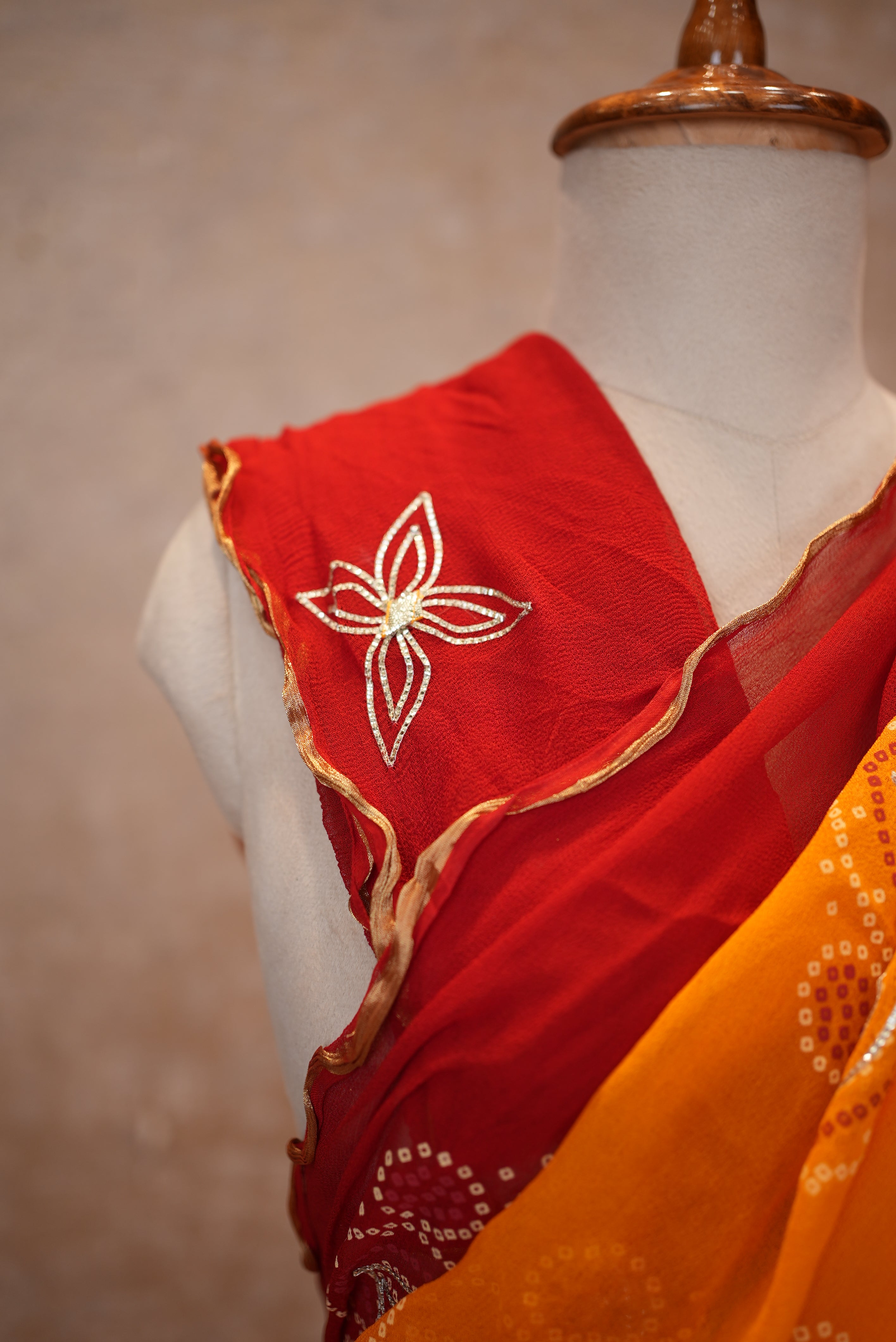 Traditional Pila Saree Georgetta Fabric with Kacchi Gota Patti Work (With Blouse)