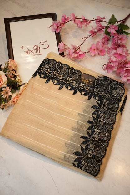 tissue fabric with contrast border saree ##SR090