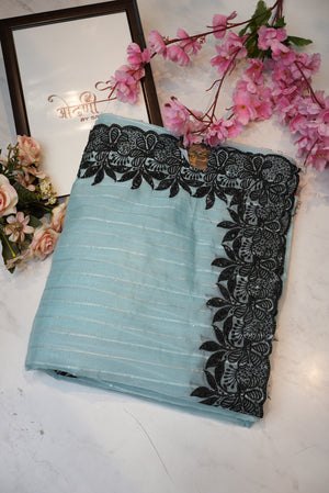 tissue fabric with contrast border saree ##SR090