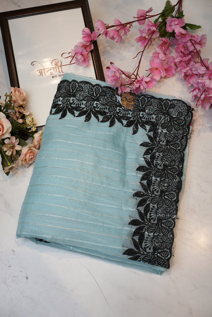 tissue fabric with contrast border saree ##SR090