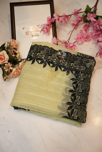 tissue fabric with contrast border saree ##SR090