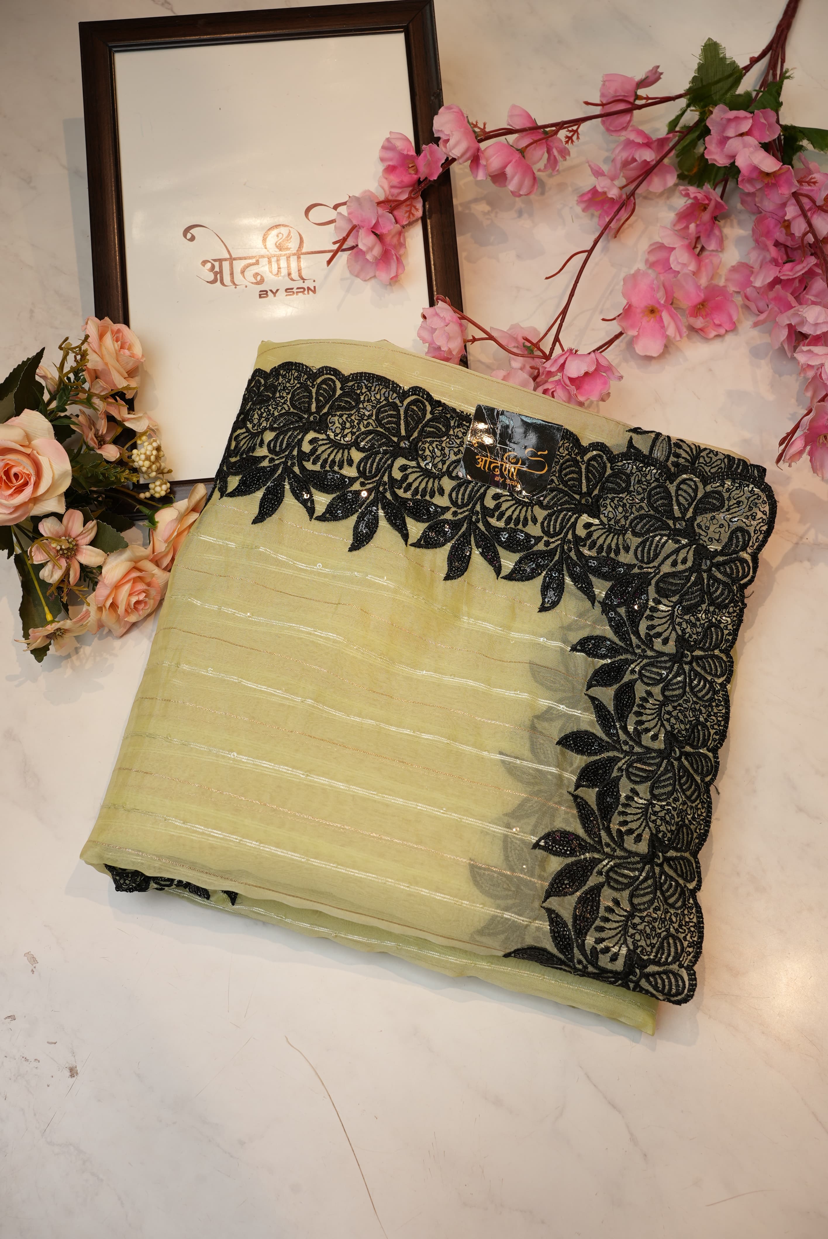 Tissue Fabric Saree with Contrast Border