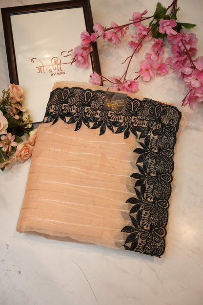 tissue fabric with contrast border saree ##SR090