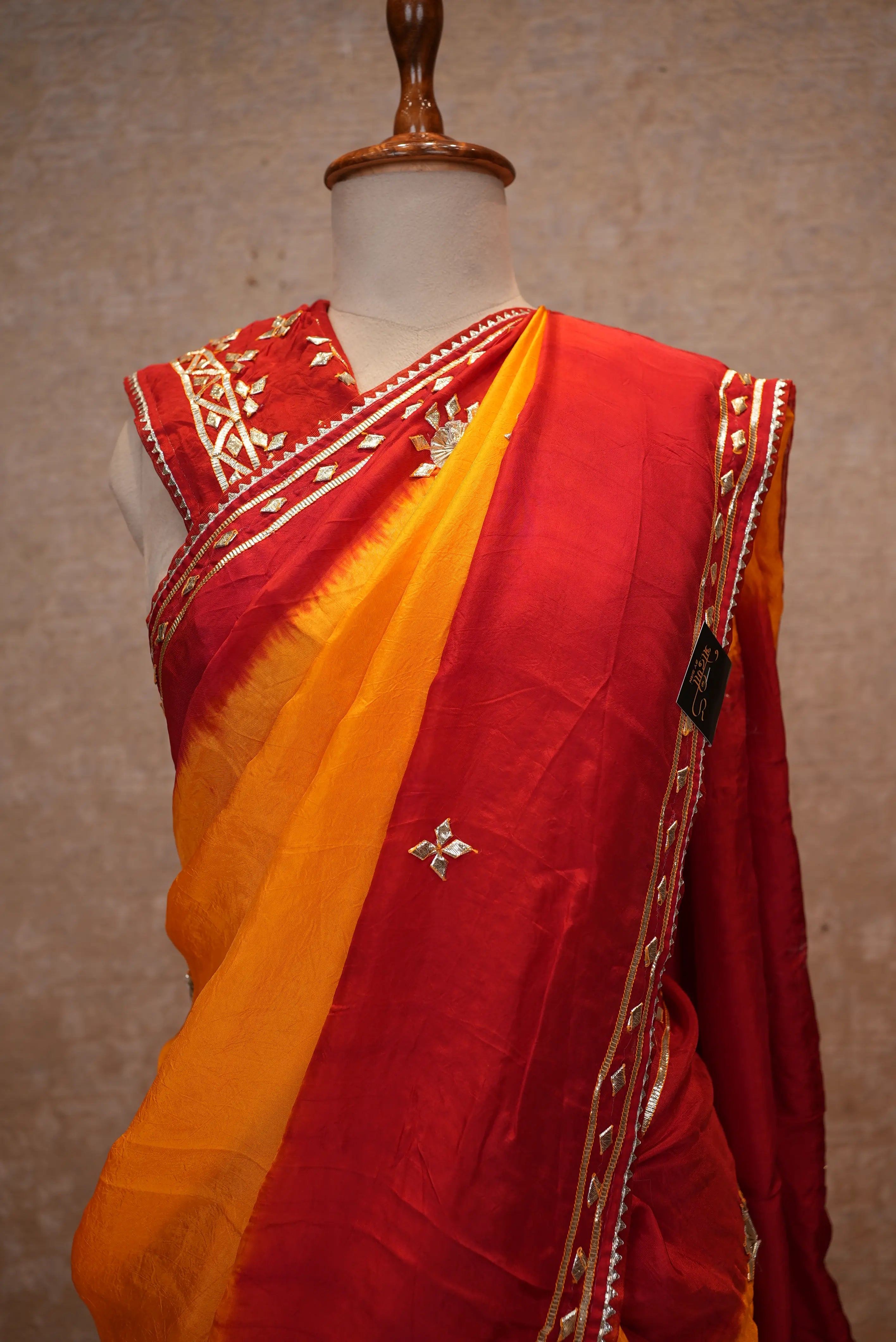 Traditional Pila Saree with Kacchi Gota Patti Work (With Blouse)