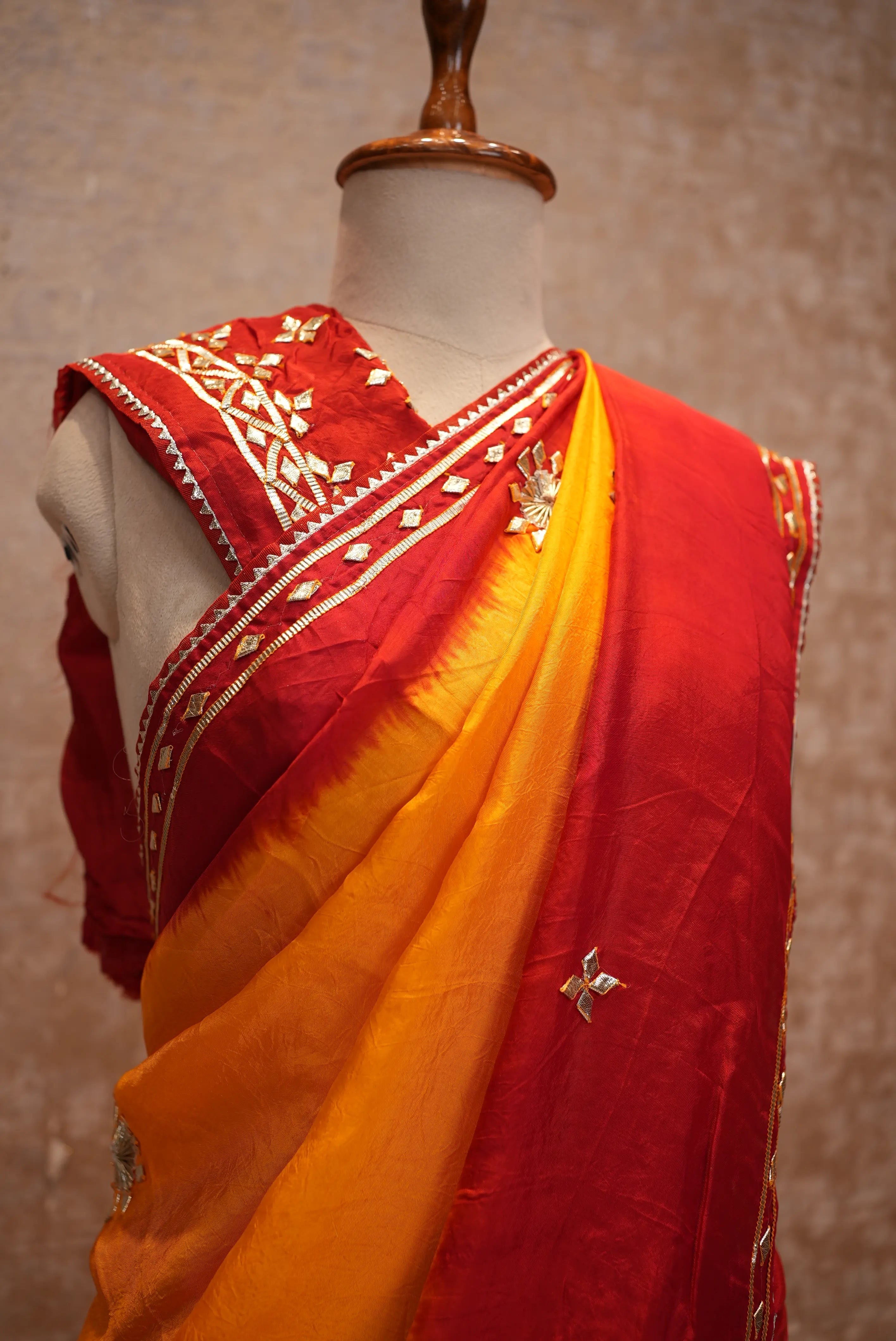 Traditional Pila Saree with Kacchi Gota Patti Work (With Blouse)