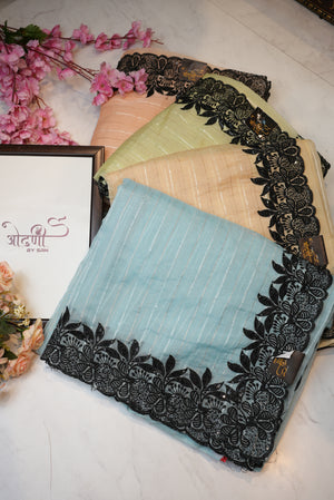 tissue fabric with contrast border saree ##SR090