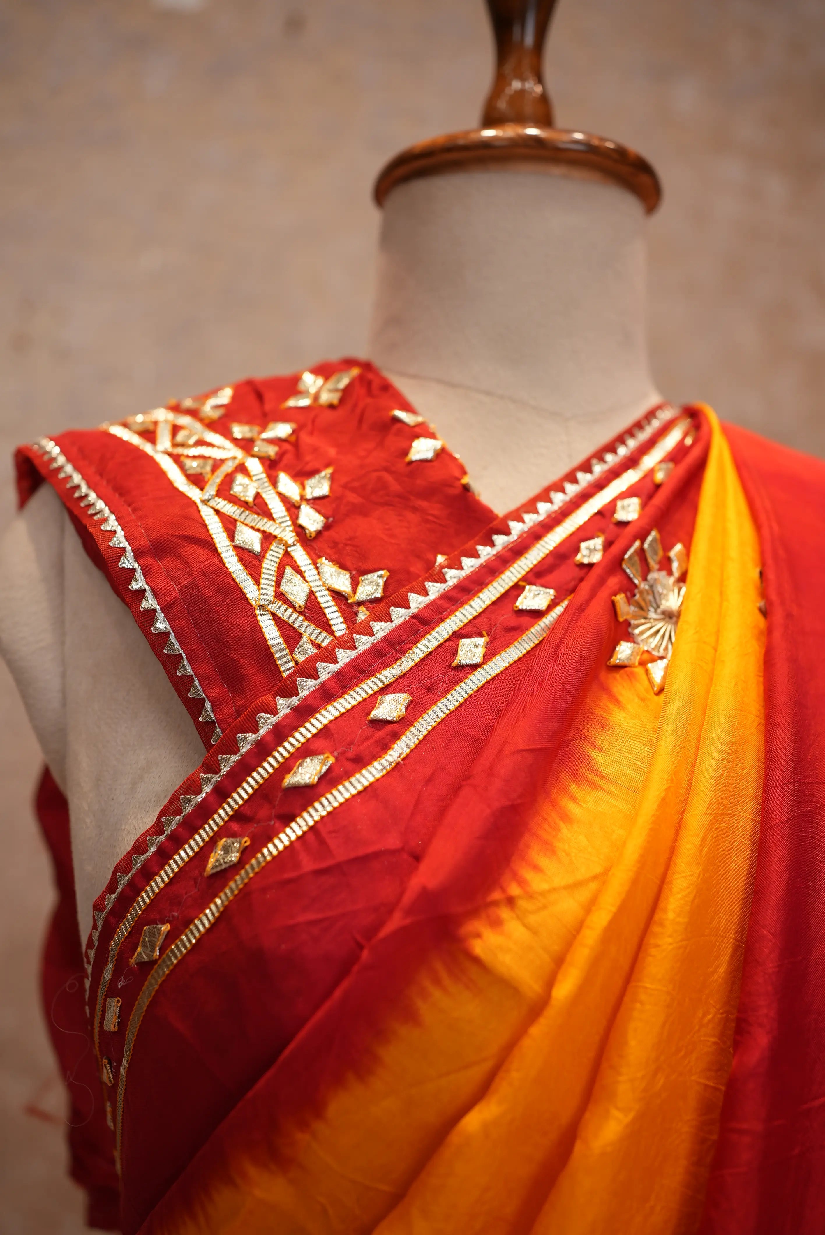 Traditional Pila Saree with Kacchi Gota Patti Work (With Blouse)