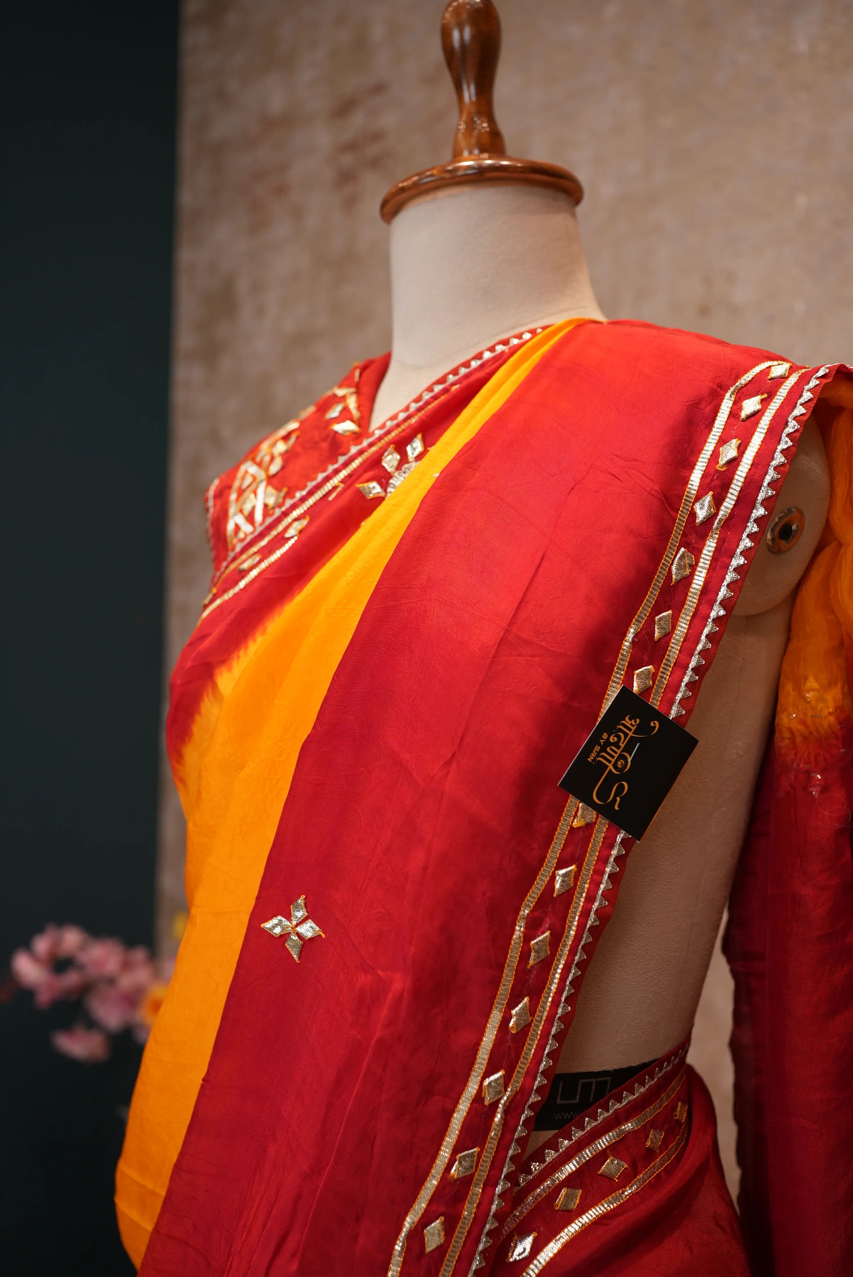 Traditional Pila Saree with Kacchi Gota Patti Work (With Blouse)