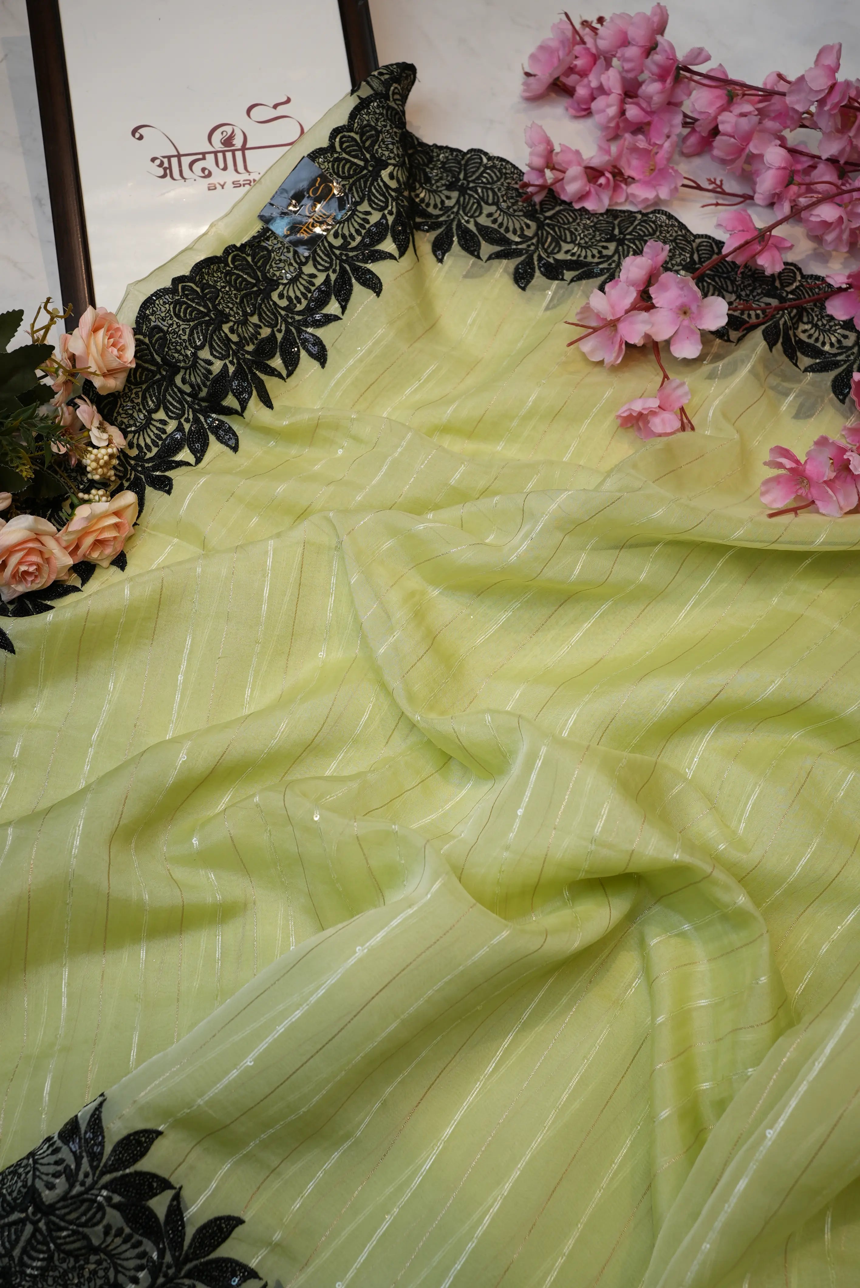 Tissue Fabric Saree with Contrast Border