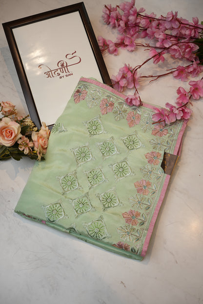 vichitra fabric saree with embroidery work ##SR092