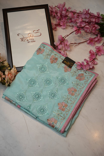 vichitra fabric saree with embroidery work ##SR092