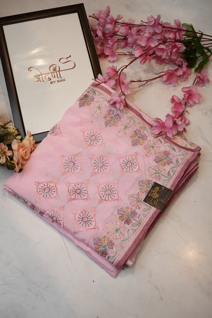 vichitra fabric saree with embroidery work ##SR092