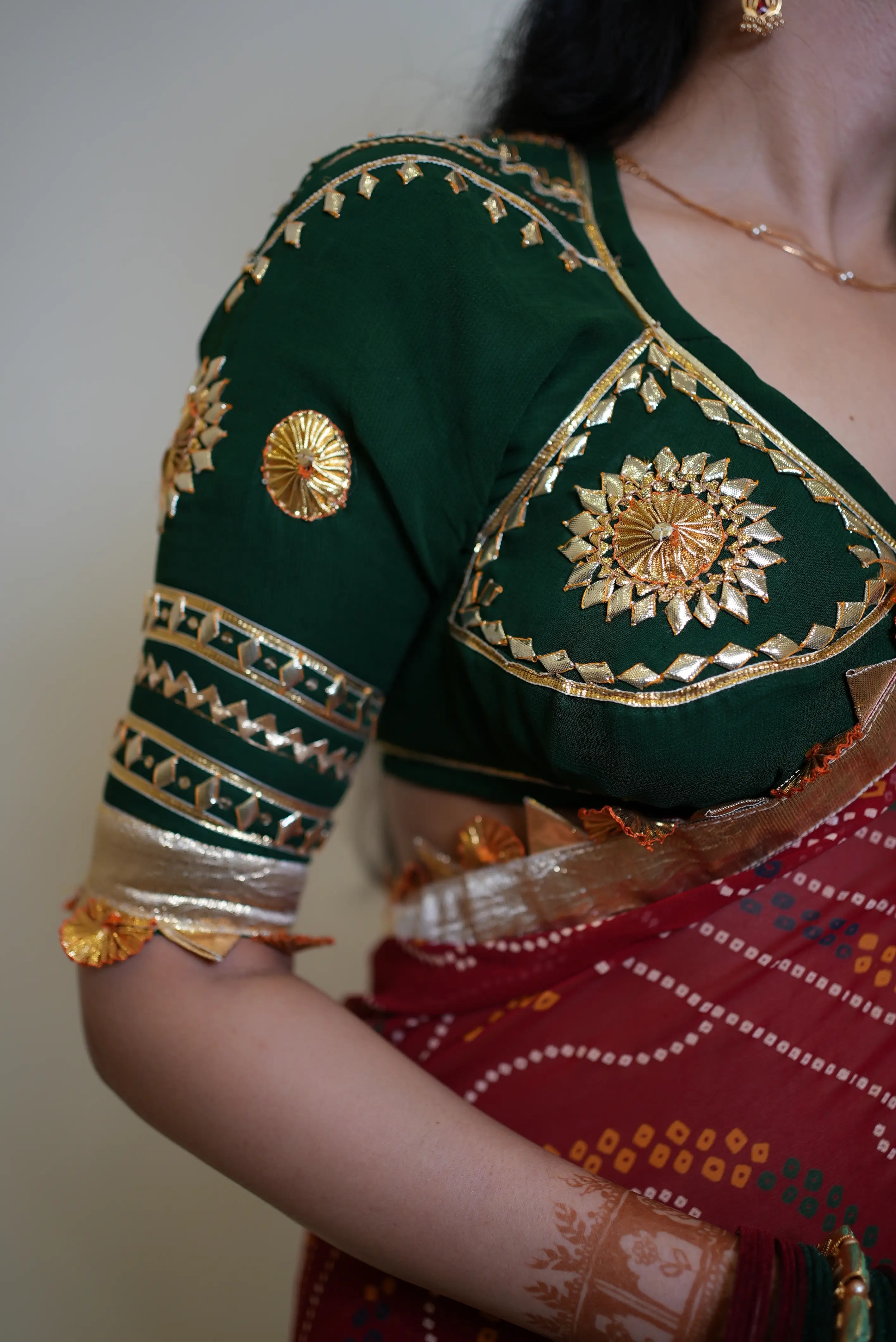 Traditional Bandhani Saree With Lapa Lace With Rajsthani Angi Blouse