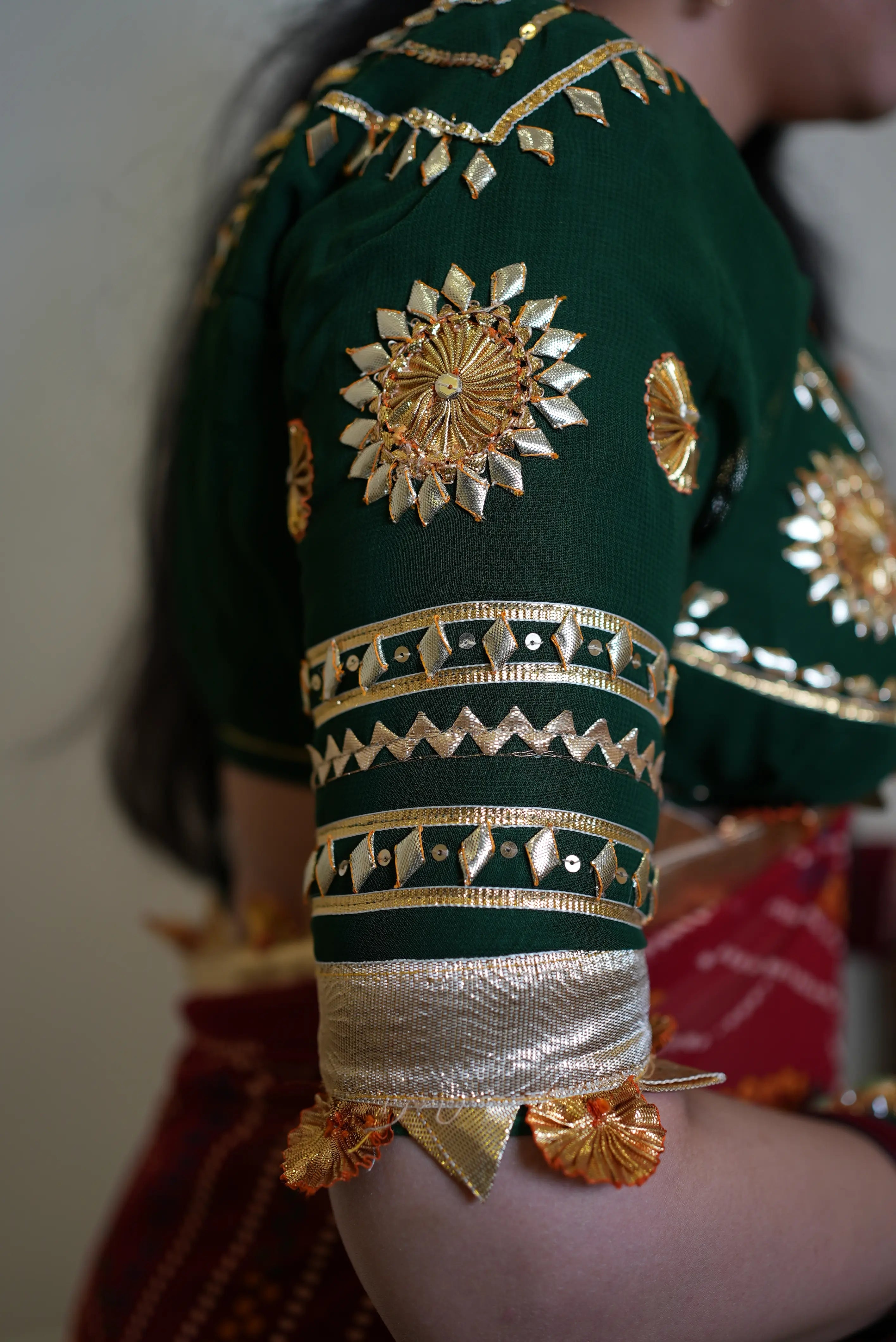 Traditional Bandhani Saree With Lapa Lace With Rajsthani Angi Blouse