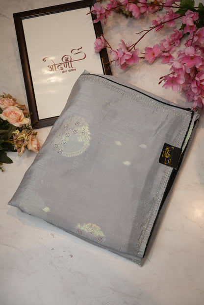 cotton zari butta voving with swarovski border & contrast blouse ##SR093