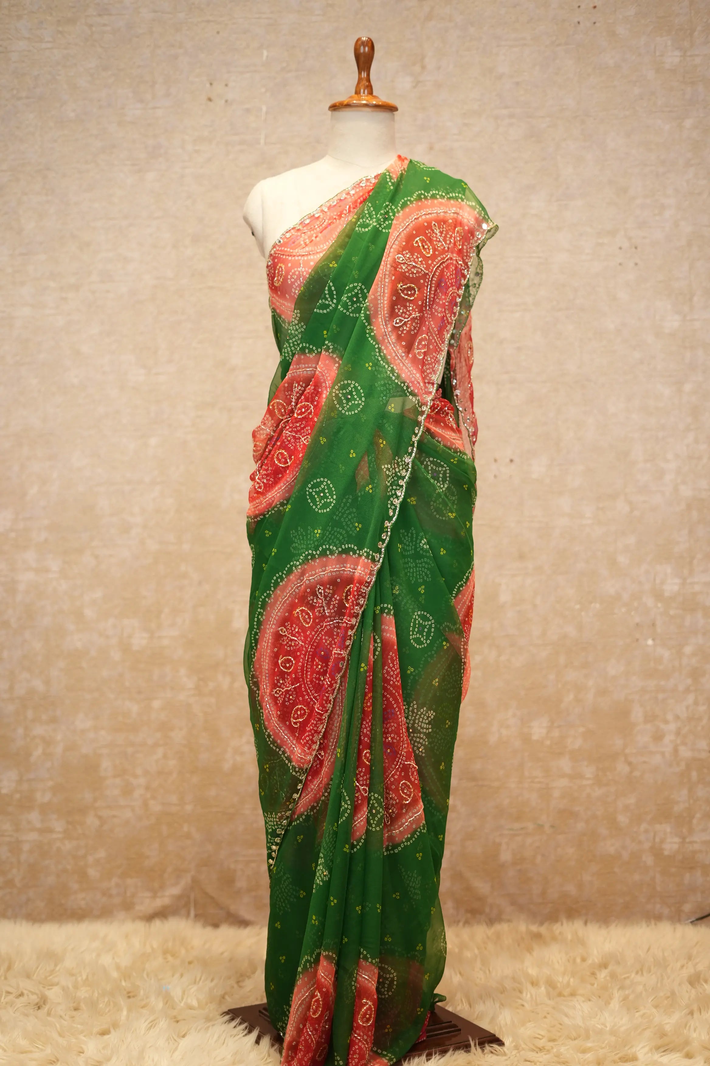 Bandhani Design Saree On Georgette Fabric In Multishade (With Runing Blouse)