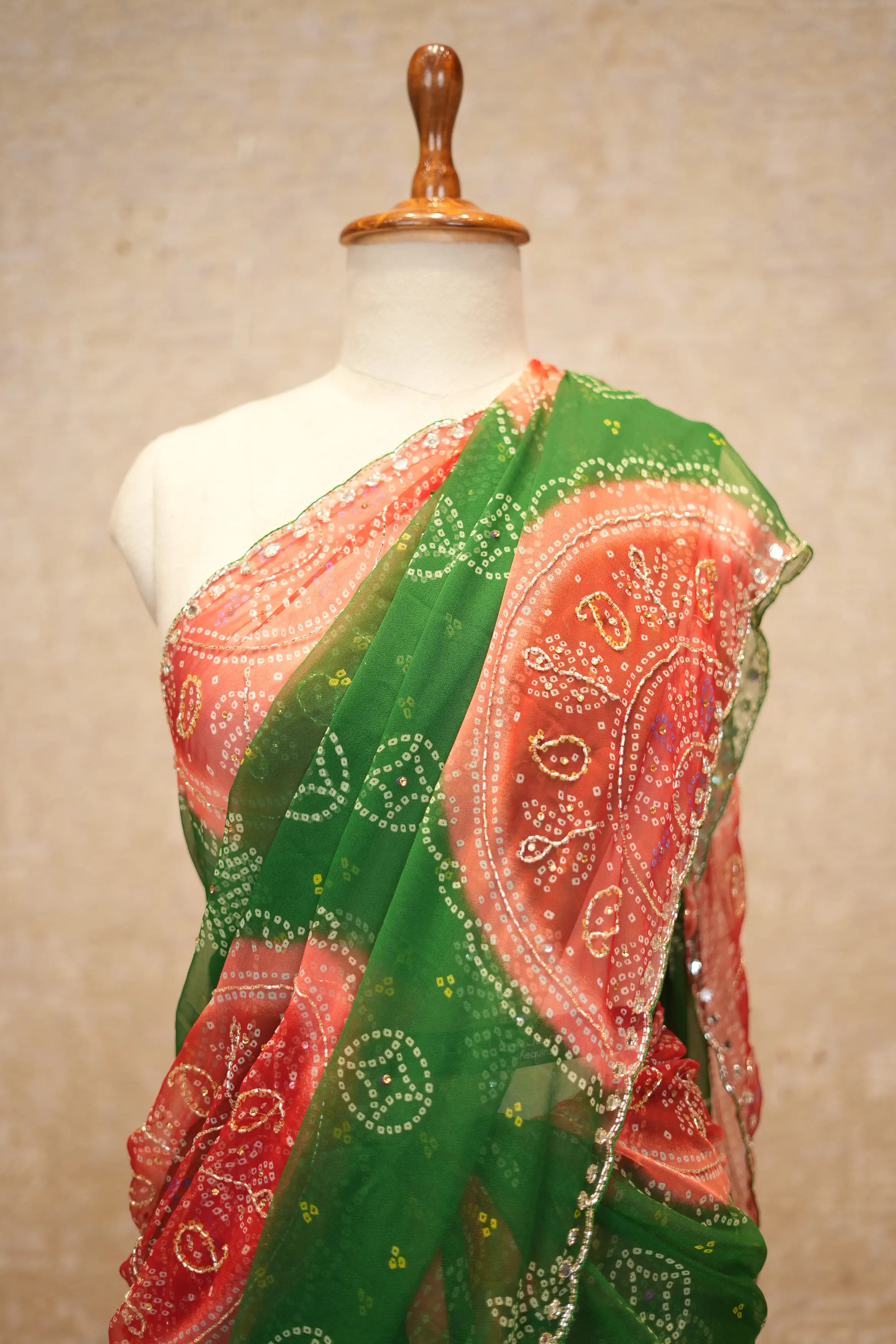 Bandhani Design Saree On Georgette Fabric In Multishade (With Runing Blouse)