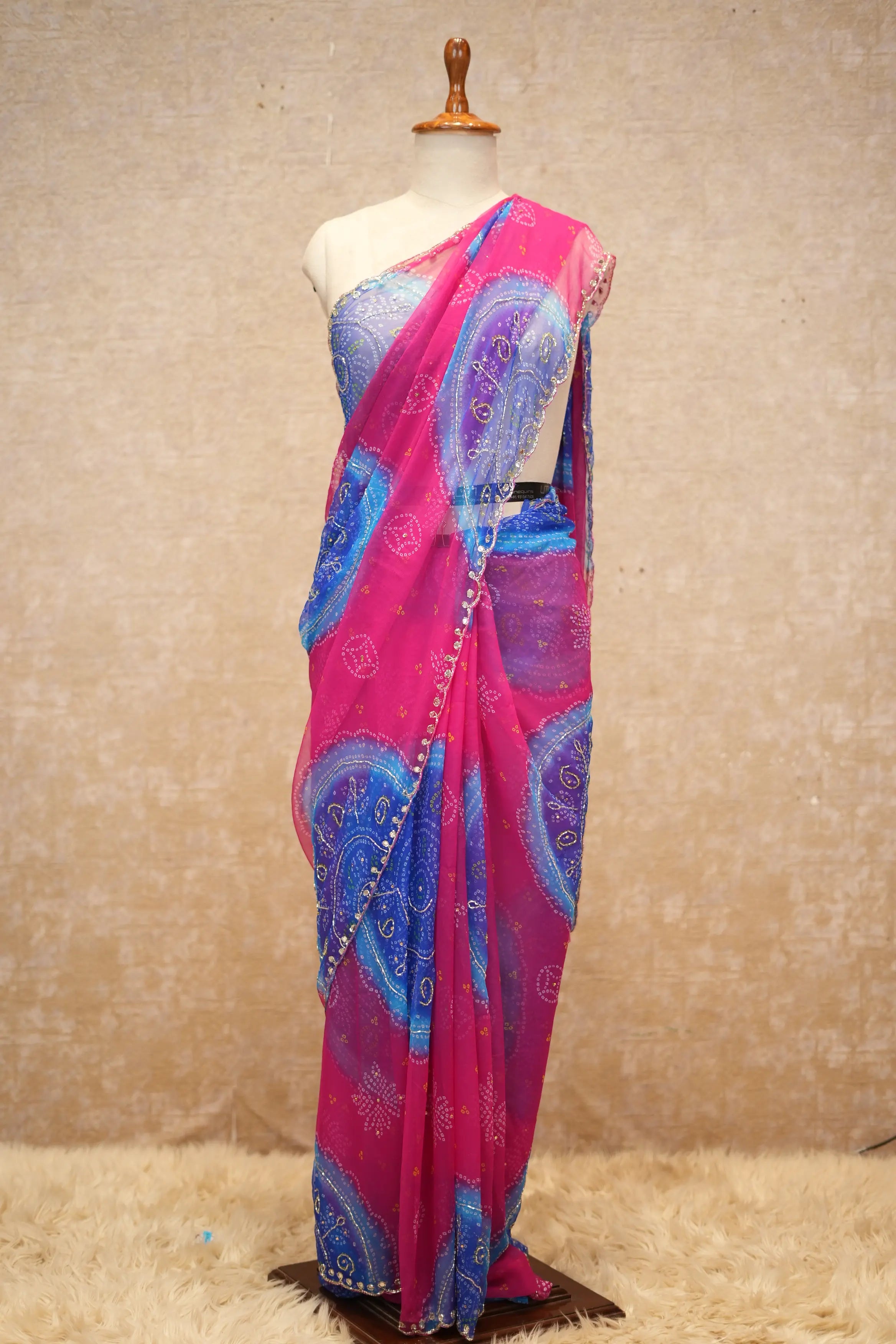 Bandhani Design Saree On Georgette Fabric In Multishade (With Runing Blouse)