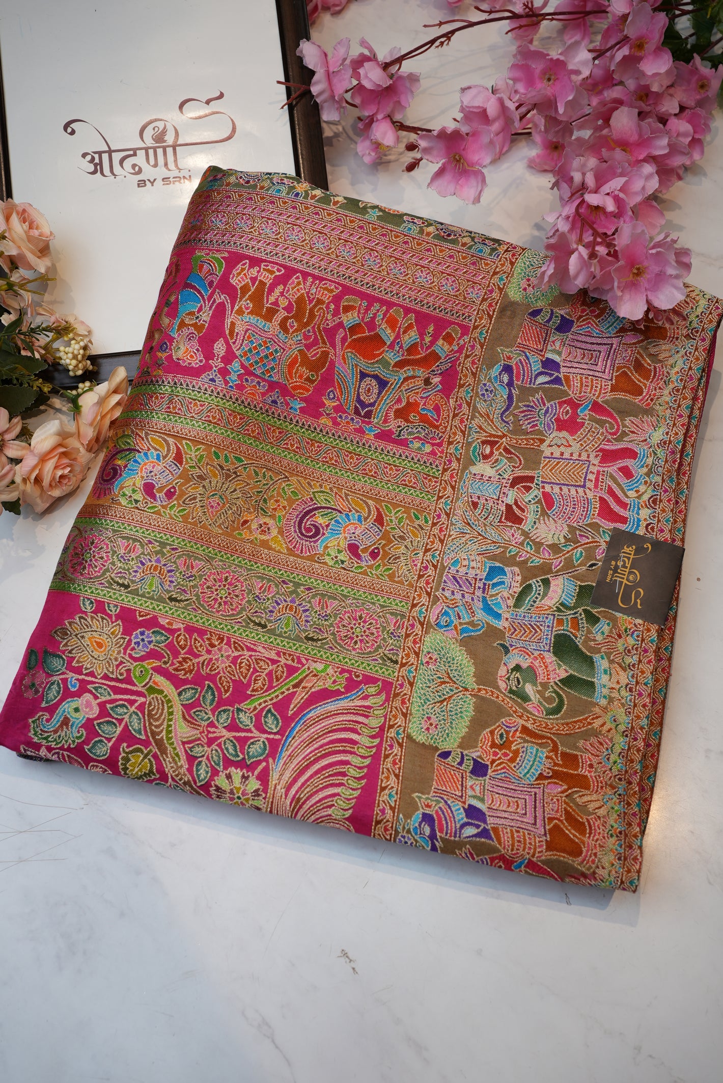 dolla fabric saree with position print & multi zari weaving ##SR094