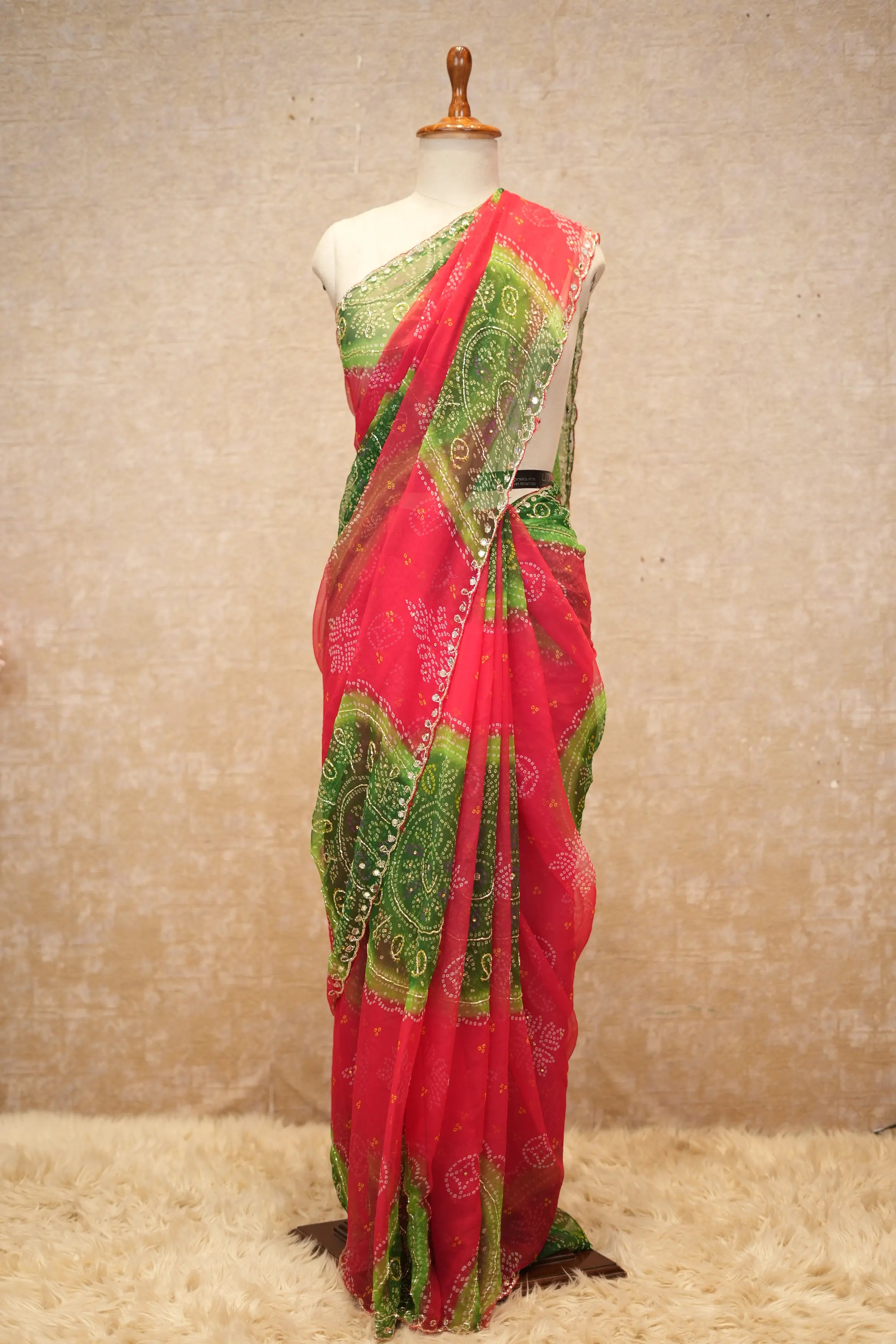 Bandhani Design Saree On Georgette Fabric In Multishade (With Runing Blouse)