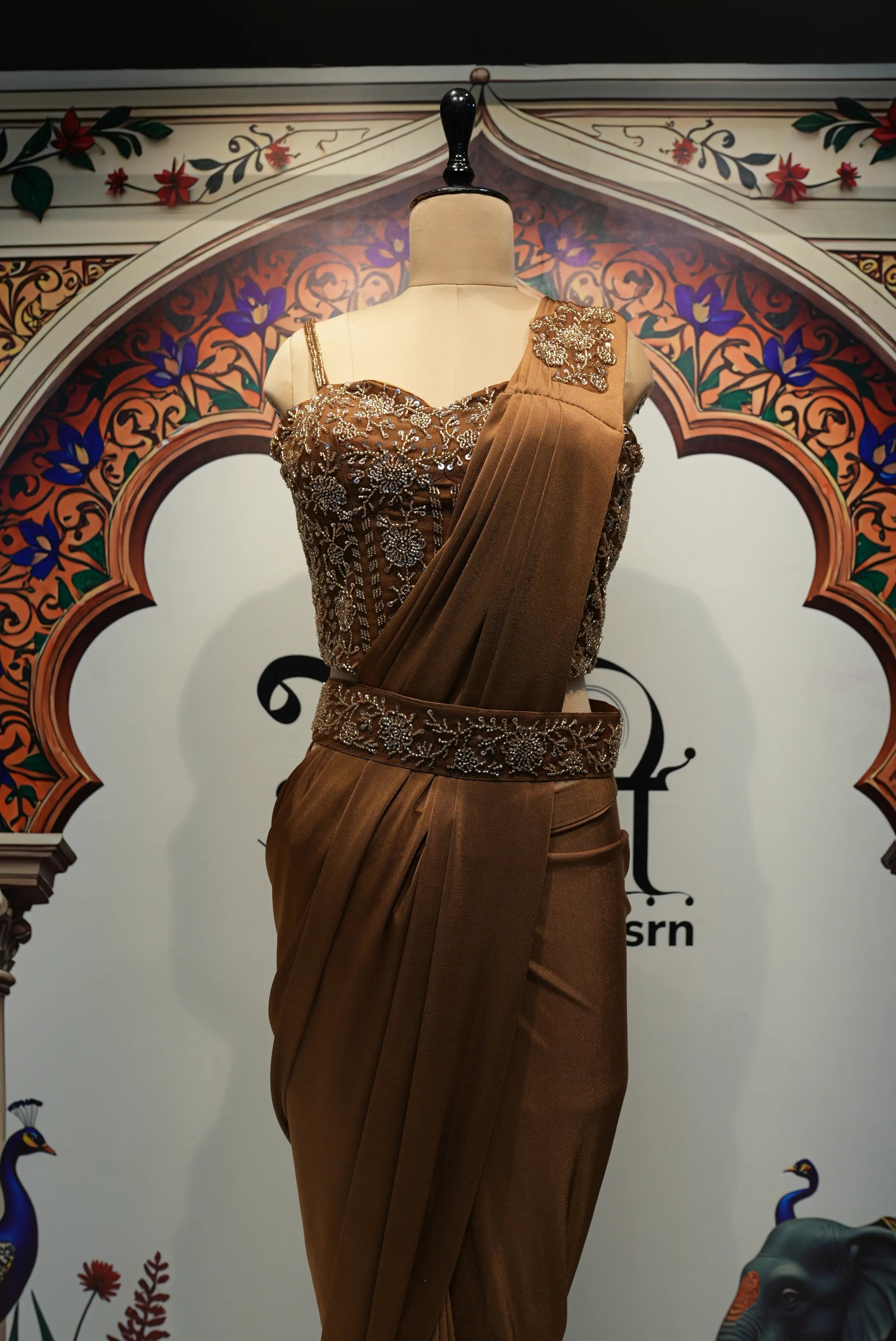 Elegant Brown Designer Saree with Embroidered Blouse – Premium Party Wear