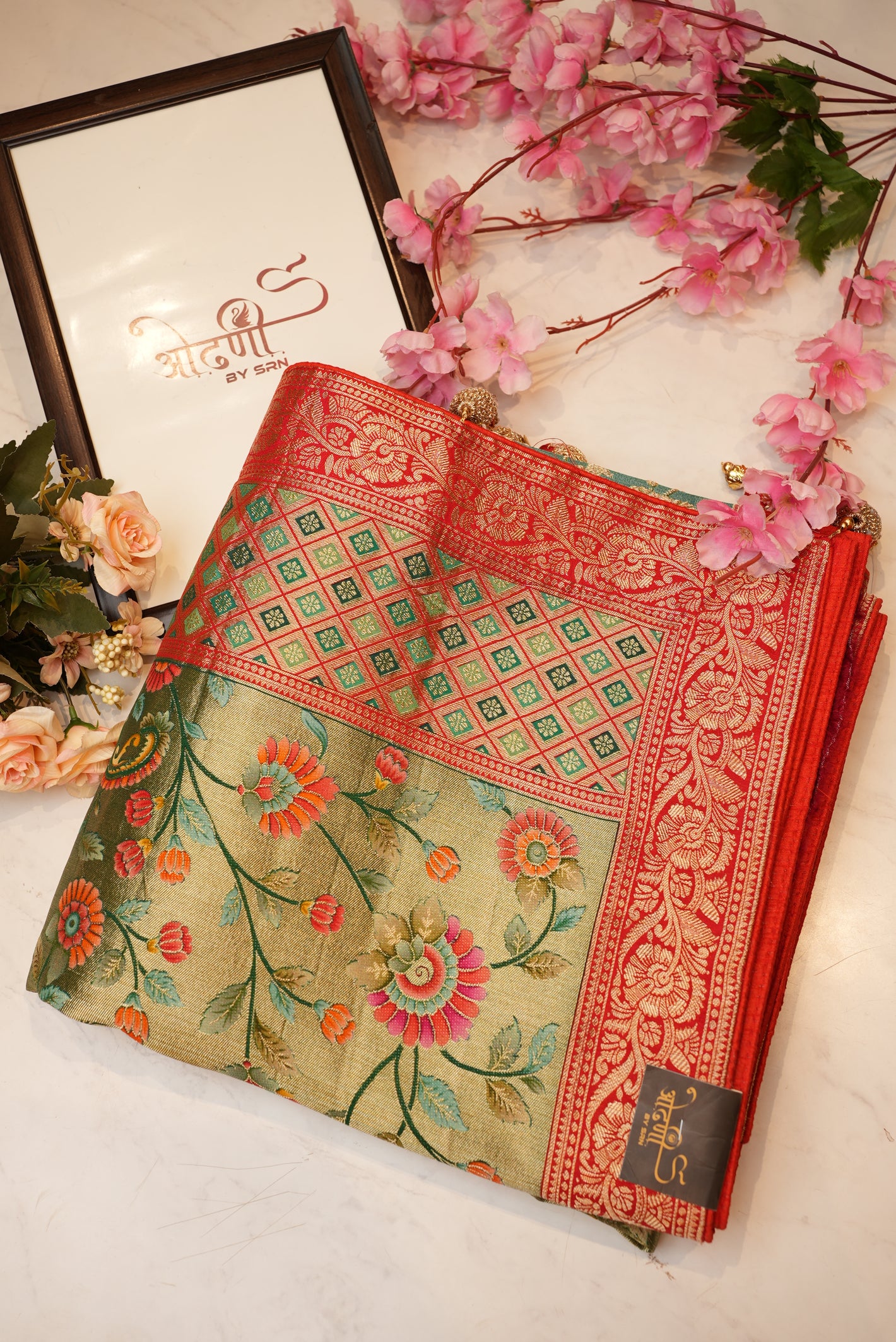 dolla fabric saree with multi zari flowers zero to hundred tone & contrast zari border blouse ##SR095