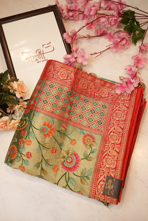 dolla fabric saree with multi zari flowers zero to hundred tone & contrast zari border blouse ##SR095