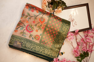dolla fabric saree with multi zari flowers zero to hundred tone & contrast zari border blouse ##SR095