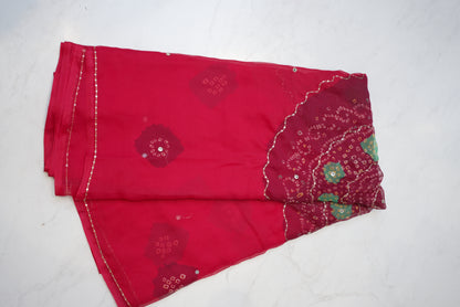 DARBARI SAREE WITH AARI TARI WORK & LADDU BANDHEJ ON ROYAL CHIFFON FABRIC (WITHOUT BLOUSE)  ##SR421