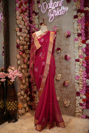 SHIMMER CHIFFON FABRIC SAREE WITH EMBROIDERY BUTA AND BANARASI WEAVING BORDER (WITH BLOUSE) ##SR0176