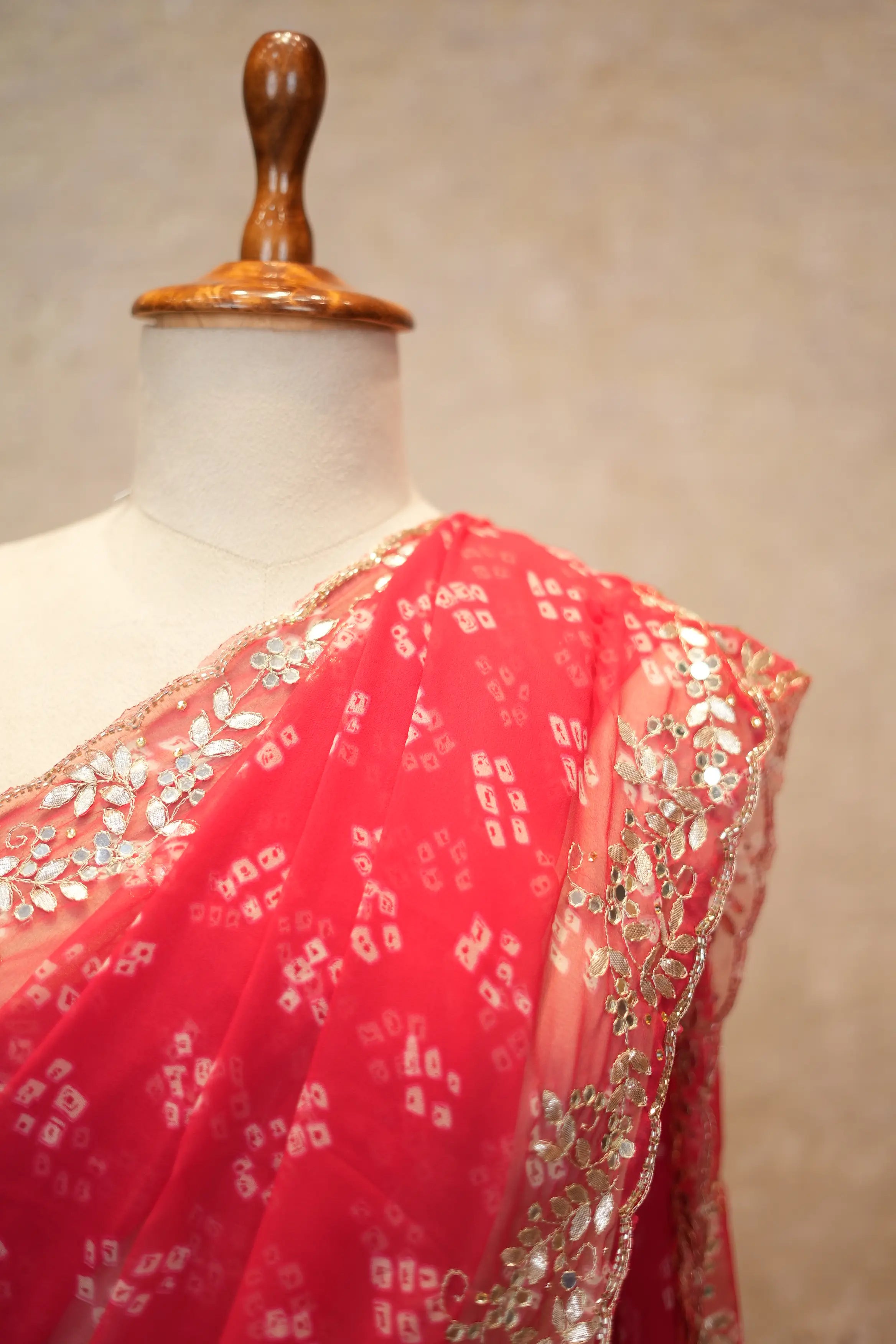 Diamond Chiffon Fabric Saree With Gota Patti & Mirror Work (With Blouse)