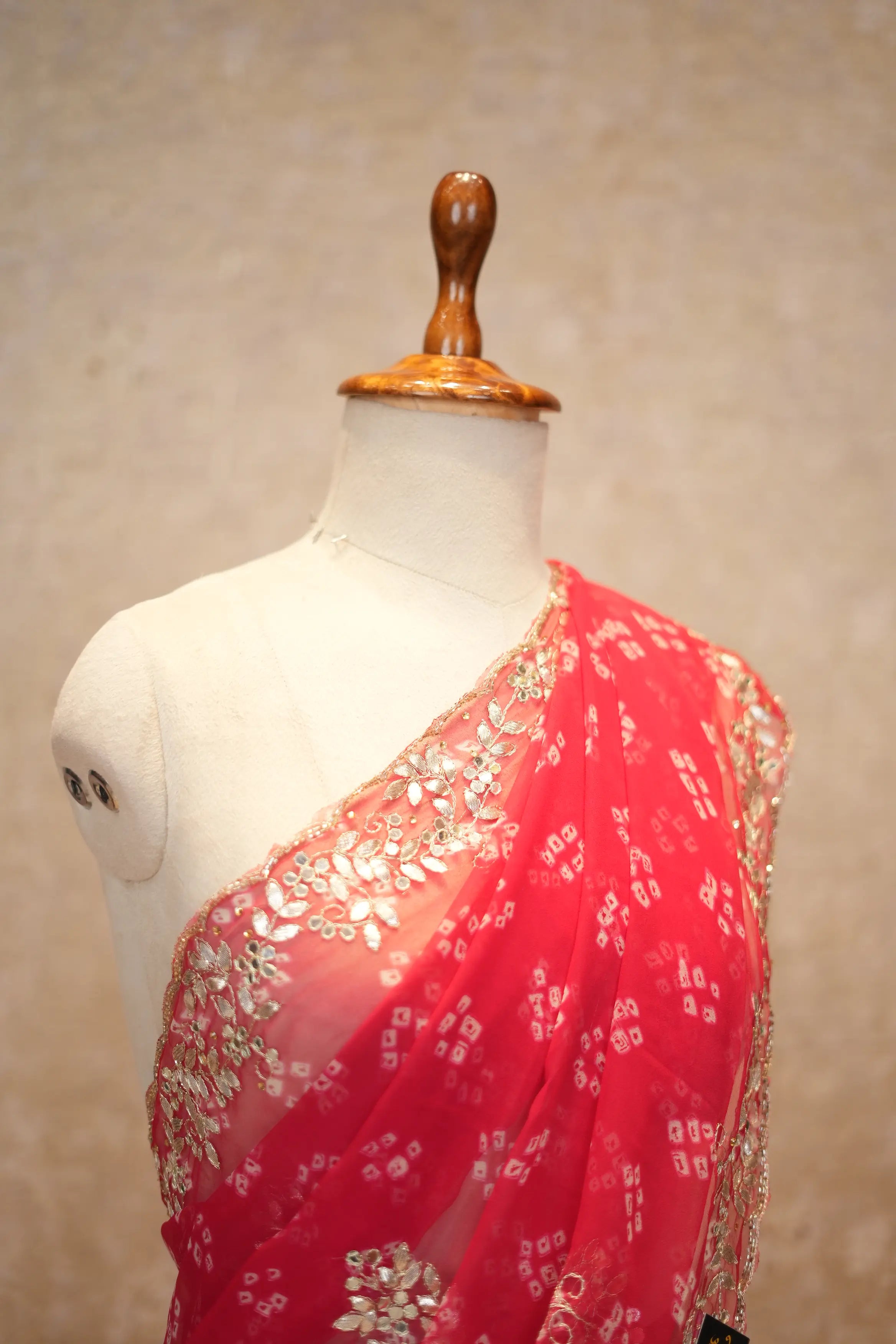 Diamond Chiffon Fabric Saree With Gota Patti & Mirror Work (With Blouse)