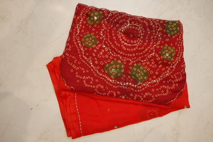 DARBARI SAREE WITH AARI TARI WORK & LADDU BANDHEJ ON ROYAL CHIFFON FABRIC (WITHOUT BLOUSE)  ##SR421