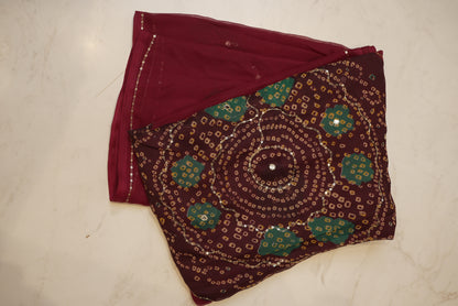 DARBARI SAREE WITH AARI TARI WORK & LADDU BANDHEJ ON ROYAL CHIFFON FABRIC (WITHOUT BLOUSE)  ##SR421