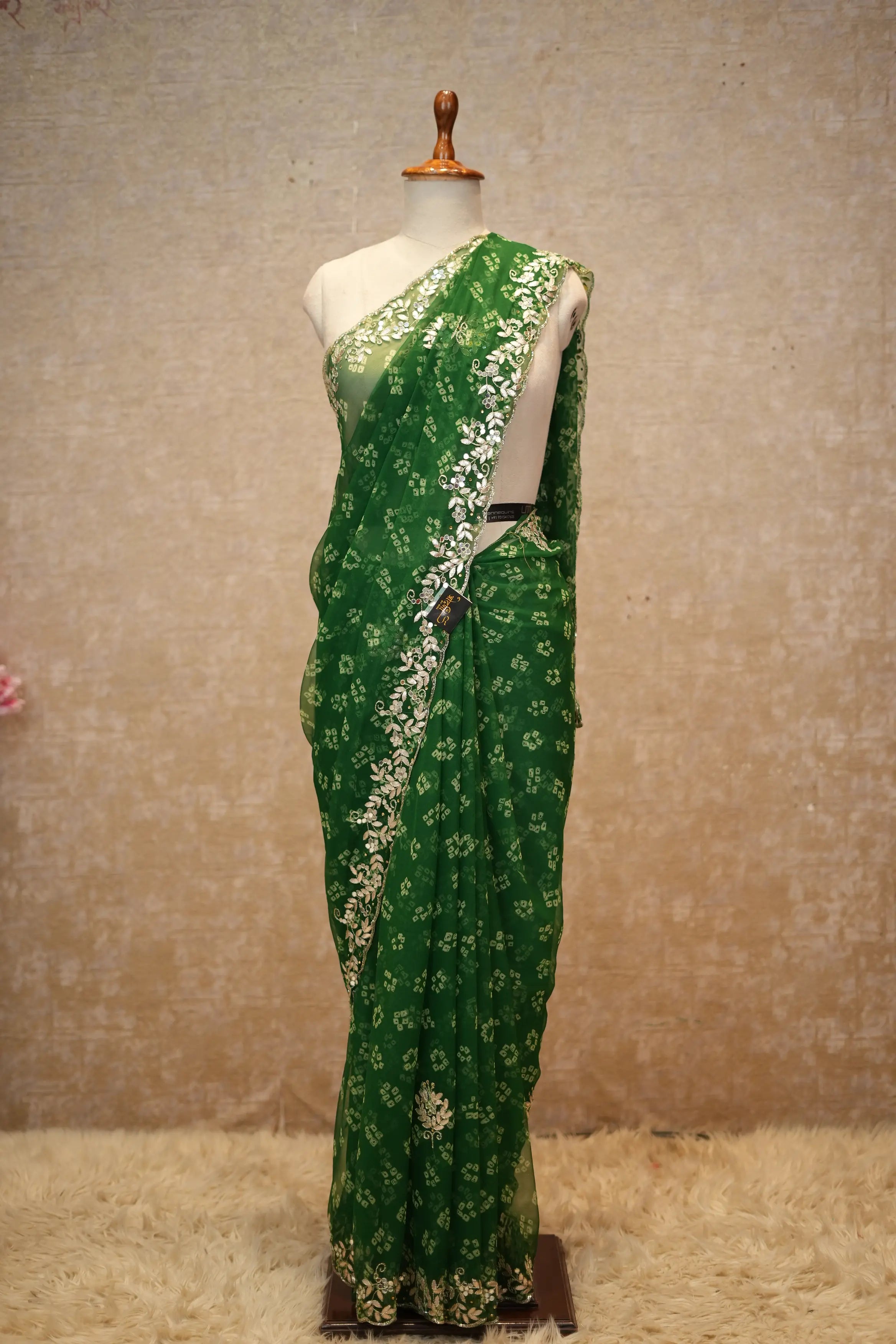 Diamond Chiffon Fabric Saree With Gota Patti & Mirror Work (With Blouse)