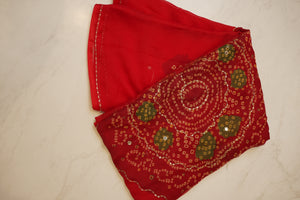 DARBARI SAREE WITH AARI TARI WORK & LADDU BANDHEJ ON ROYAL CHIFFON FABRIC (WITHOUT BLOUSE)  ##SR421