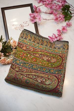 pure pashmina dola fabric saree with kalam kari weaving ##SR097