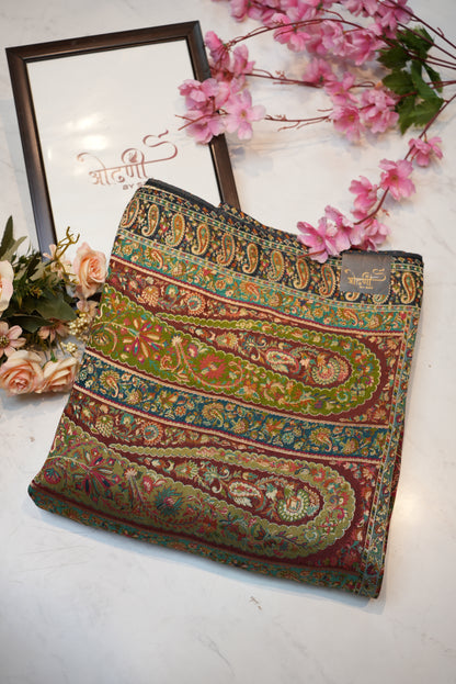 pure pashmina dola fabric saree with kalam kari weaving ##SR097