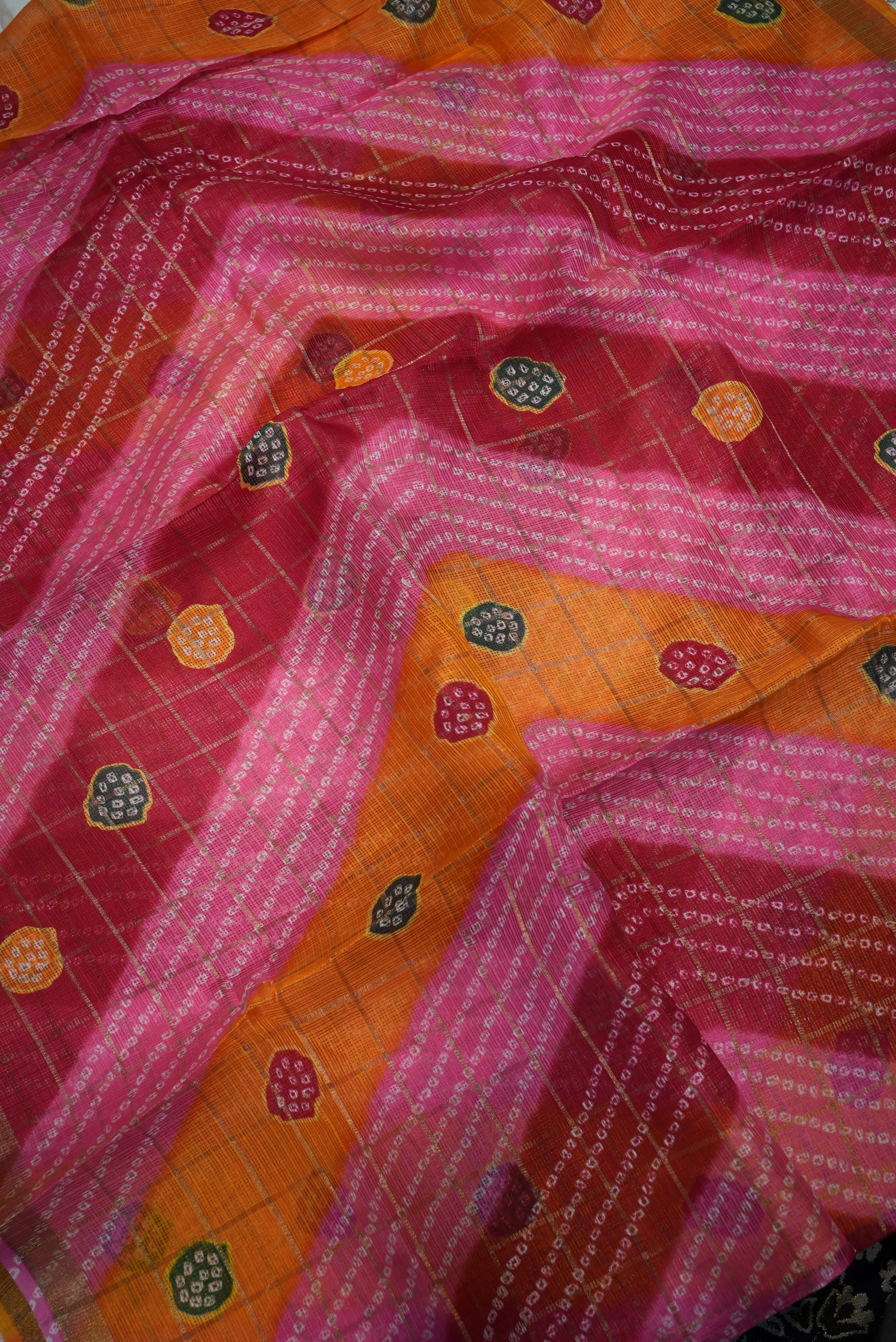 Rajasthani Traditional Kota Doriya Fabric Bandhani Design Saree (Multishade)