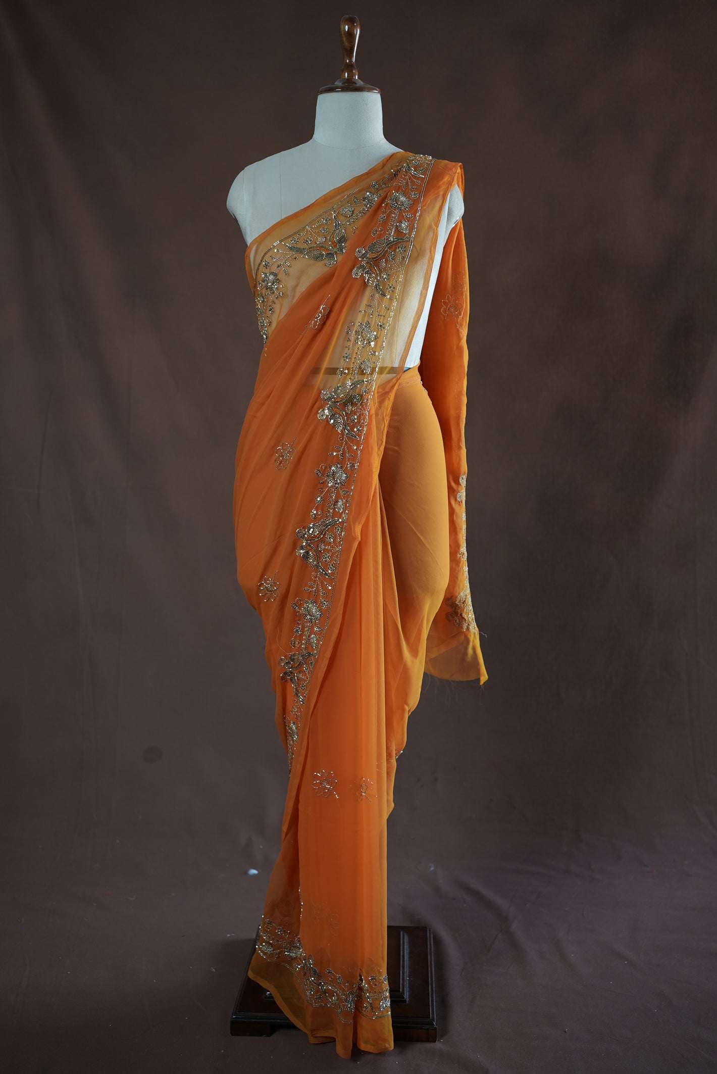 ROYAL GEORGETTE FABRIC SAREE WITH CUTDANA & AARI TARI WORK (WITHOUT BLOUSE)  ##SR422