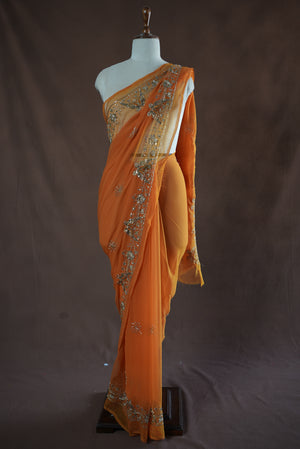 ROYAL GEORGETTE FABRIC SAREE WITH CUTDANA & AARI TARI WORK (WITHOUT BLOUSE)  ##SR422
