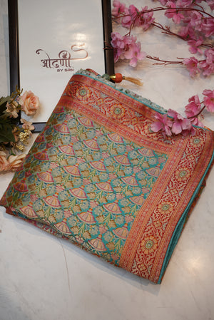 Position print ombre shading saree with patola pattern and contrast blouse ##SR098