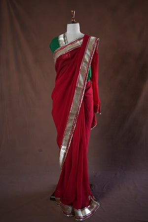 FESTIVE RAJASTHANI TRADITIONAL CHARKHI GOTA PATTI HANDWORK SAREE WITH AANGI BLOUSE   ##SR423