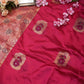 Jacquard silk saree with contrast hanwork blouse design and rich pallu ##SR099