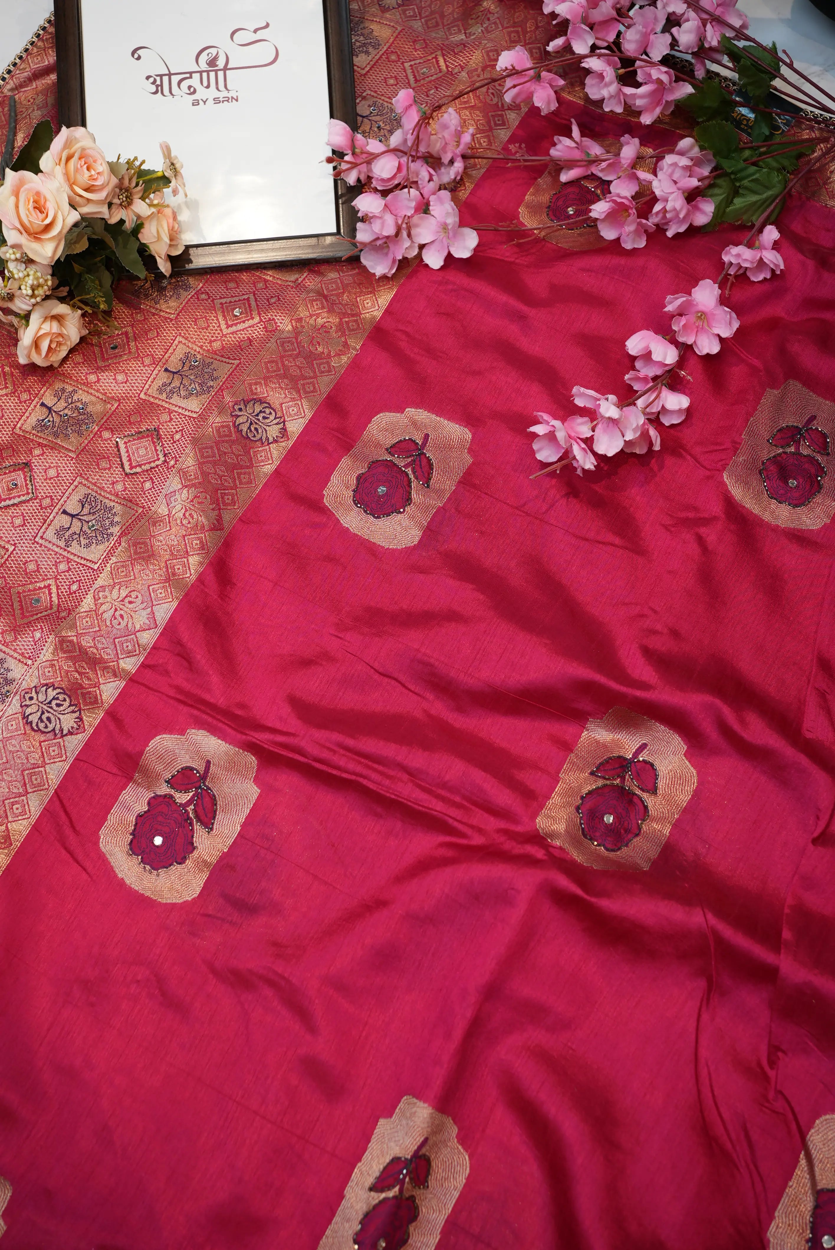 Jacquard Silk Saree with Contrast Handwork Blouse & Rich Pallu