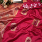 Jacquard silk saree with contrast hanwork blouse design and rich pallu ##SR099